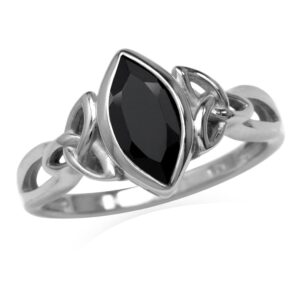 silvershake natural black onyx white gold plated 925 sterling silver triquetra celtic knot solitaire ring jewelry for women size 8