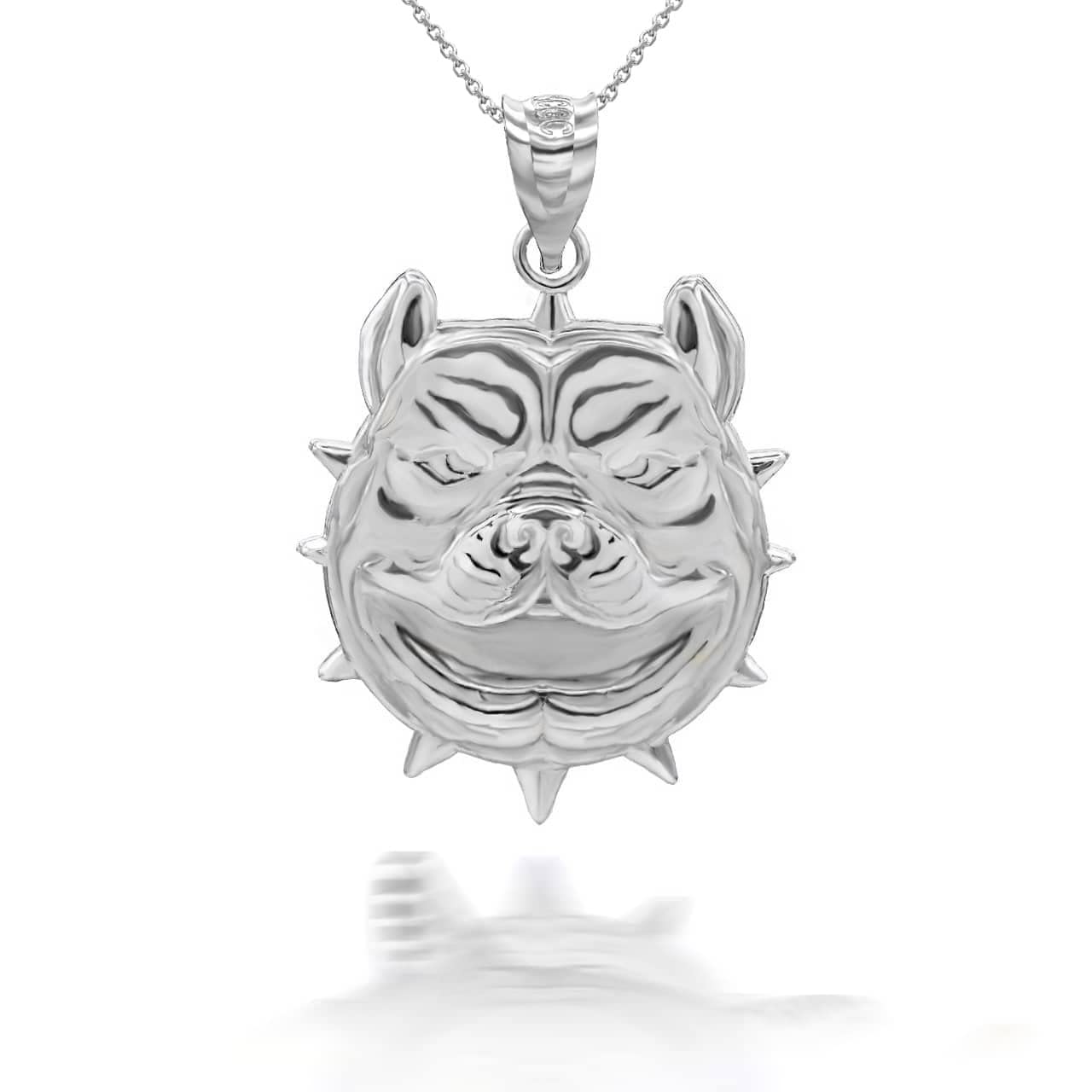 Claddagh Gold 20", Pitbull American Pit Bull Terrier Bully Dog Head in Solid 925 Sterling Silver Pendant Necklace