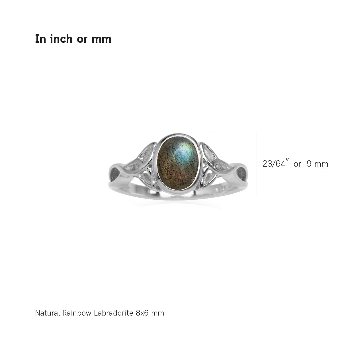 Silvershake 8X6mm Oval Shape Labradorite White Gold Plated 925 Sterling Silver Triquetra Celtic Knot Ring Size 7.5