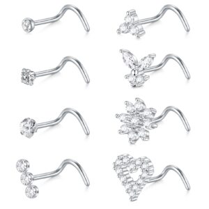 briana williams nose studs 20g nose stud screw diamond nose rings stud for women surgical steel corkscrew nose rings nose piercing jewelry nose piercing stud flower heart nostril jewelry