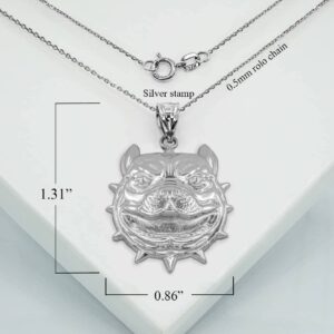 Claddagh Gold 20", Pitbull American Pit Bull Terrier Bully Dog Head in Solid 925 Sterling Silver Pendant Necklace