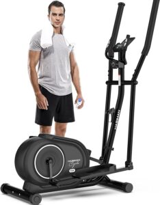 hasiman elliptical exercise machine, elliptical machine for home use, adjustable magnetic elliptical with pulse rate grips and lcd monitor, 350lb weight capacity (coal black)