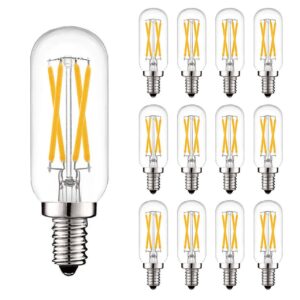 Greeogin Dimmable T6 E12 LED Edison Bulbs,4W Equal 40W Candelabra Incandescent Bulbs, Clear Vintage T25 Tube Light Bulbs for Ceiling Fan, Pendant, Wall scones 12Pack