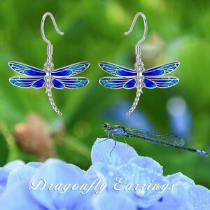 PELOVNY Christmas Gifts for Mom from Daughter Blue Dragonfly Earrings for Women S925 Sterling Silver Big Dragonflies Dangle Hook Earrings for Women