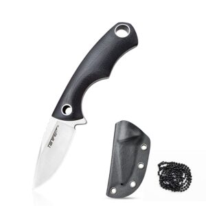 TONIFE Neck Knife Mini Outdoor Survival Fixed Blade Knife, EDC Knife High Hardness Sharp Blade 1.7'' Portable Neck Knife with Kydex Sheath and Ball Chain (black)