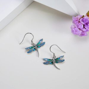 PELOVNY Christmas Gifts for Mom from Daughter Blue Dragonfly Earrings for Women S925 Sterling Silver Big Dragonflies Dangle Hook Earrings for Women