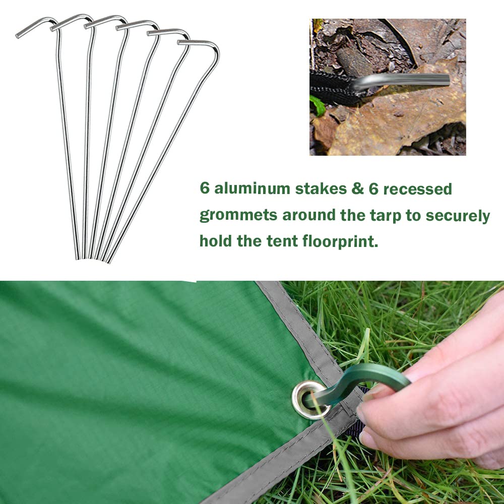 Tent Footprint, AYAMAYA PU 3000 Waterproof Tent Ground Cloth 13FT x 9FT Extra Large Size for 6-8 Person Family Camping Tents Ground Sheet Mat with 6 Tent Stakes for Camping Hiking Picnic Backpacking