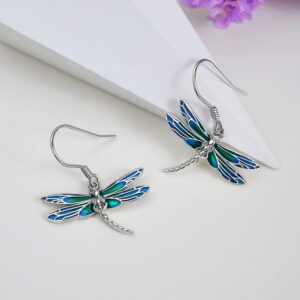 PELOVNY Christmas Gifts for Mom from Daughter Blue Dragonfly Earrings for Women S925 Sterling Silver Big Dragonflies Dangle Hook Earrings for Women