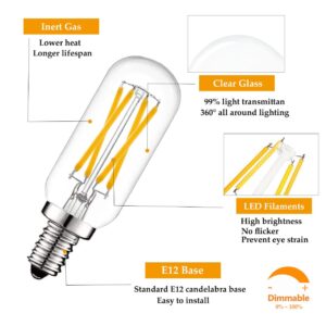 Greeogin Dimmable T6 E12 LED Edison Bulbs,4W Equal 40W Candelabra Incandescent Bulbs, Clear Vintage T25 Tube Light Bulbs for Ceiling Fan, Pendant, Wall scones 12Pack