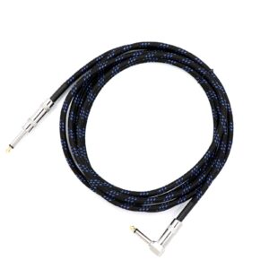 DISENS Guitar Cord-Amp Cord for Bass & Electric Guitar - Straight to Right Angle 1/4 Inch Instrument Cable 10 ft Pure Copper Audio Instrument Cable-Blue Braided Tweed