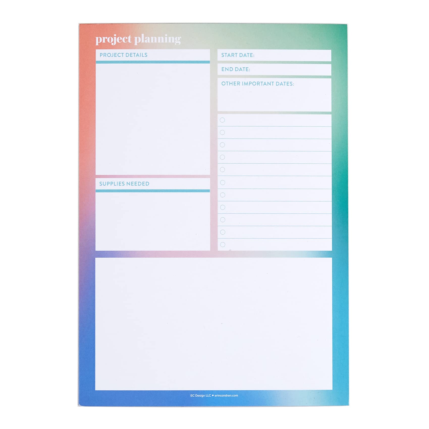 Erin Condren Project Planning Notepad. Track Deadlines, To-Dos, and Progress. Project Manager and Task Pad. 6" x 8.5". 50 Sheets of Thick 70 Lb. Paper