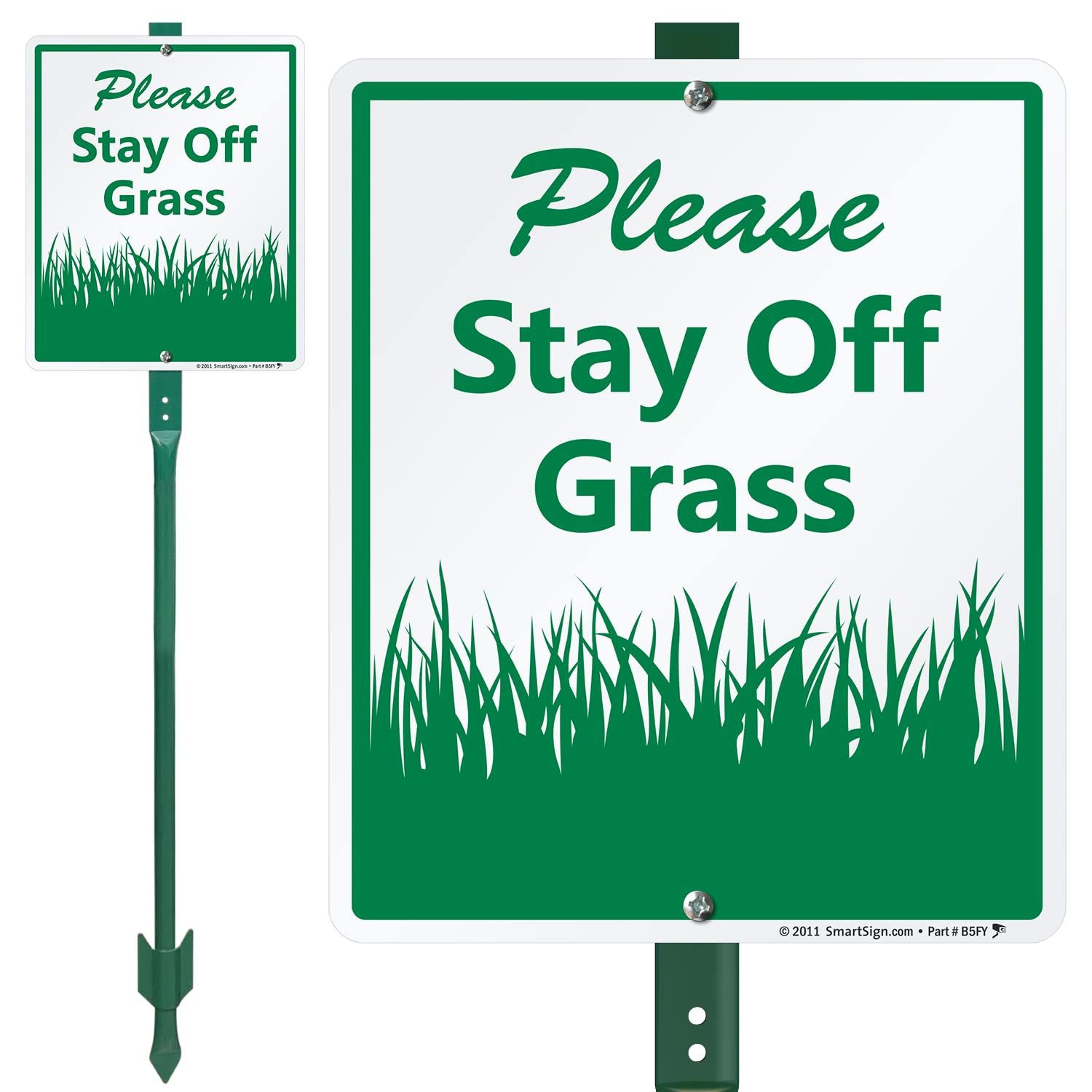 SmartSign 12 x 10 inch “Please Stay Off Grass” LawnBoss Yard Sign with 3 foot Stake, 40 mil Laminated Rustproof Aluminum, Green and White, Set of 1, Made in USA