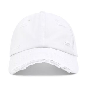 Unisex Vintage Washed Baseball-Cap Twill Adjustable Dad Hat Womens Cotton Low Profile Baseball Cap Unconstructed White Style One Size