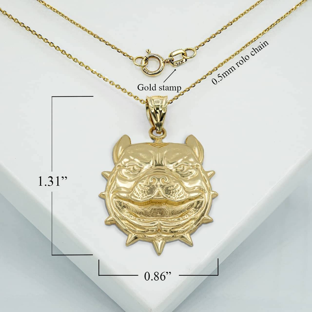 10k Yellow Gold Pitbull American Pit Bull Terrier Bully Dog Head in Solid Gold Charm Pendant