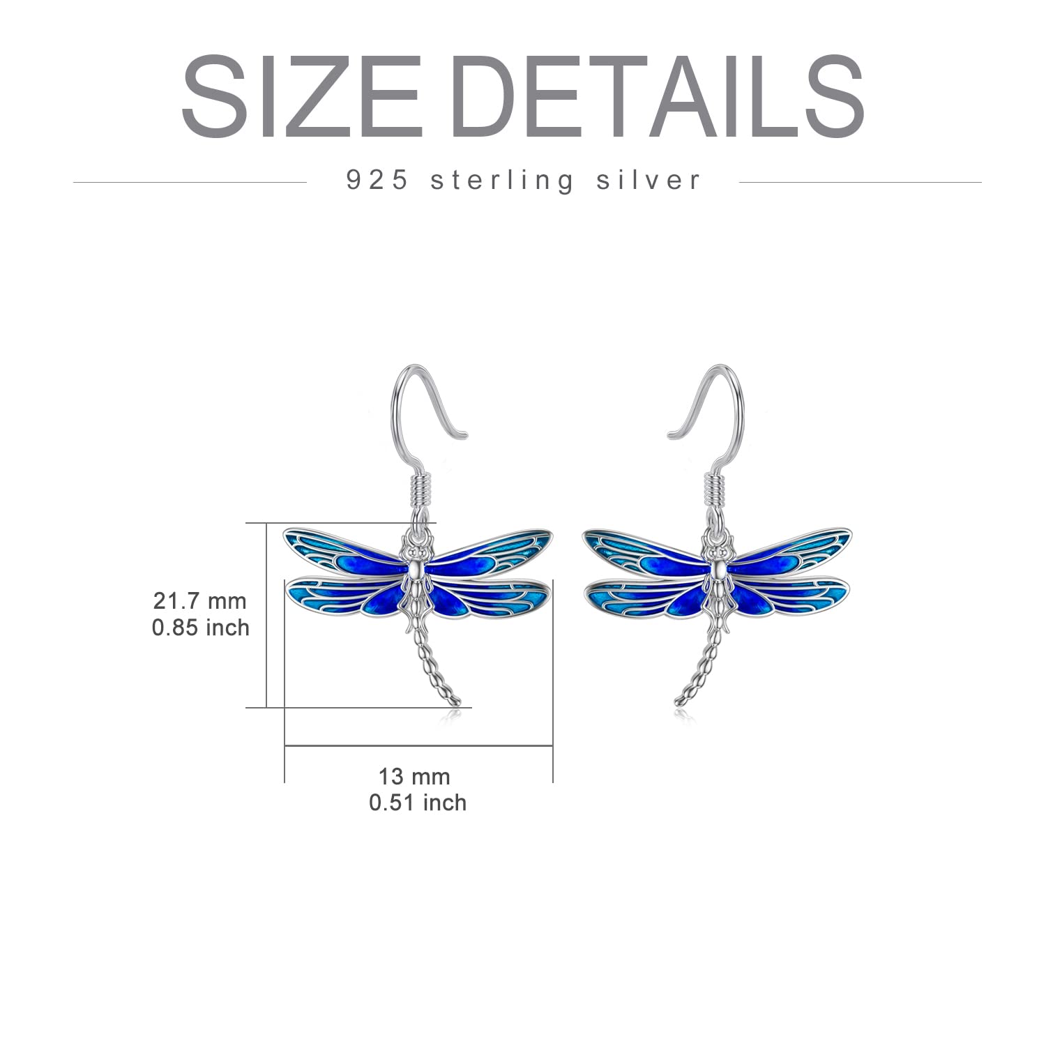 PELOVNY Christmas Gifts for Mom from Daughter Blue Dragonfly Earrings for Women S925 Sterling Silver Big Dragonflies Dangle Hook Earrings for Women