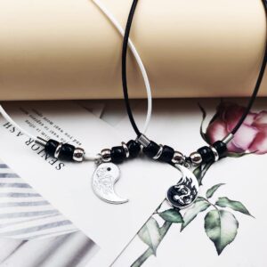 INENIMARTJ 4Pcs Yin Yang Matching Dragon Bracelet Necklaces Set for Women Men,Yin Yang Couple Bracelet Pendant Necklaces for Bff Best Friend (C 4P)