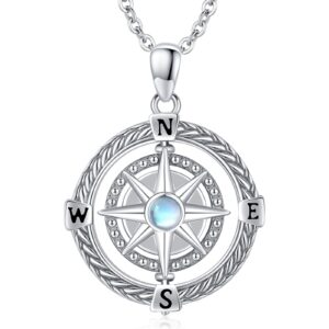 Go in the Direction of Your Dream Compass Necklace Irish Celtic Knot Round Medallion Compass Pendant for Men Women 925 Sterling Silver Moonstone Graduation Birthday Jewelry Gift 18"+2"