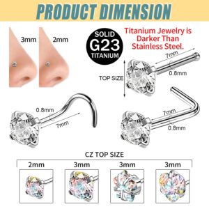 BodyAce Grade 23 Titanium Nose Rings Studs, 20G Cute Nose Stud Rings for Women, Tiny Nose Piercing Jewelry Nose Bone/Screws/L Shaped [A:4pcs Nose Screw(Star, Heart)]