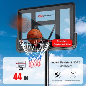 Goplus Portable Basketball Hoop, 10FT Height Adjustable Basketball Goal w/44‘’ Shatterproof Backboard, Outdoor Basketball Stand for Adults Teens Backyard Driveway (4.25-10FT, 12-Level, Upgrade Steel)