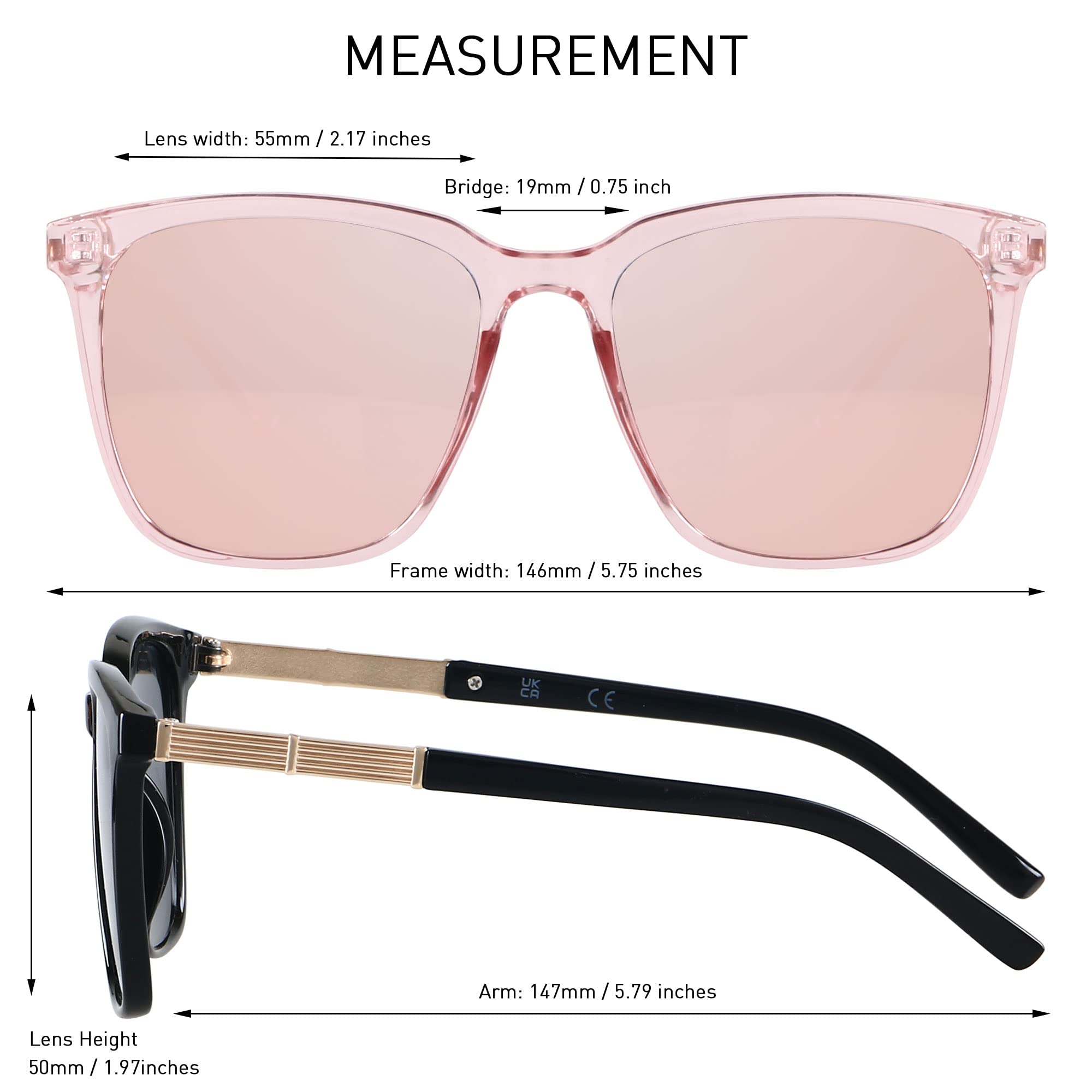 LYZOIT Oversized Sunglasses for Women Mirrored Big Large Shades 2 Pack Fashion Square Frame Sun glasses UV Protection Black Clear Pink