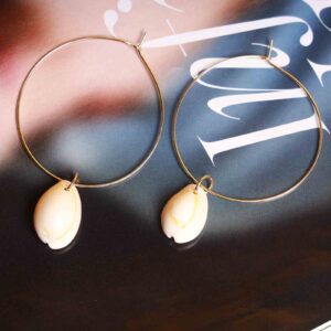 Andelaisi Gold Cowrie Huggie Hoop Earrings with Dangle Drop Pendant, Bohemian Ocean Shell Circle Earrings, Women's Jewelry