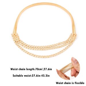 Wovanoo Skinny Stretch Belt Multilayer Metal Elastic Waist Belts Thin Waistband for Women Dress Gold