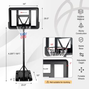 Goplus Portable Basketball Hoop, 10FT Height Adjustable Basketball Goal w/44‘’ Shatterproof Backboard, Outdoor Basketball Stand for Adults Teens Backyard Driveway (4.25-10FT, 12-Level, Upgrade Steel)