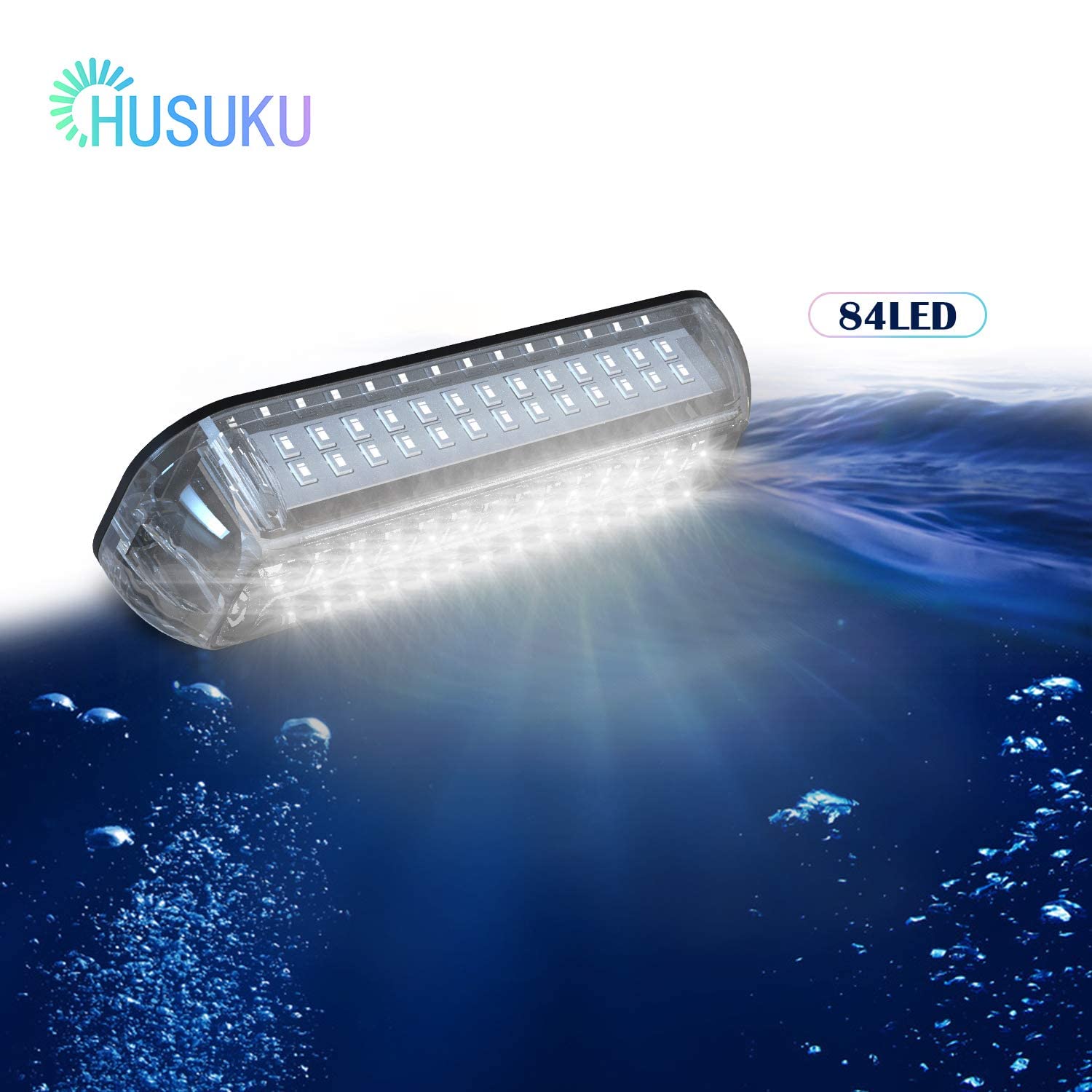 HUSUKU SOOP3 Plus (2.0) 84LED 180° Marine Led Lights Underwater Boat Light Upgraded Waterproof Stainless Steel High Luminance Unique Design (White) 1 PCS