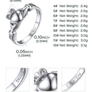 ChicSilver Claddagh Rings for Women Irish Heart Rings for Women 925 Sterling Silver Rings for Women