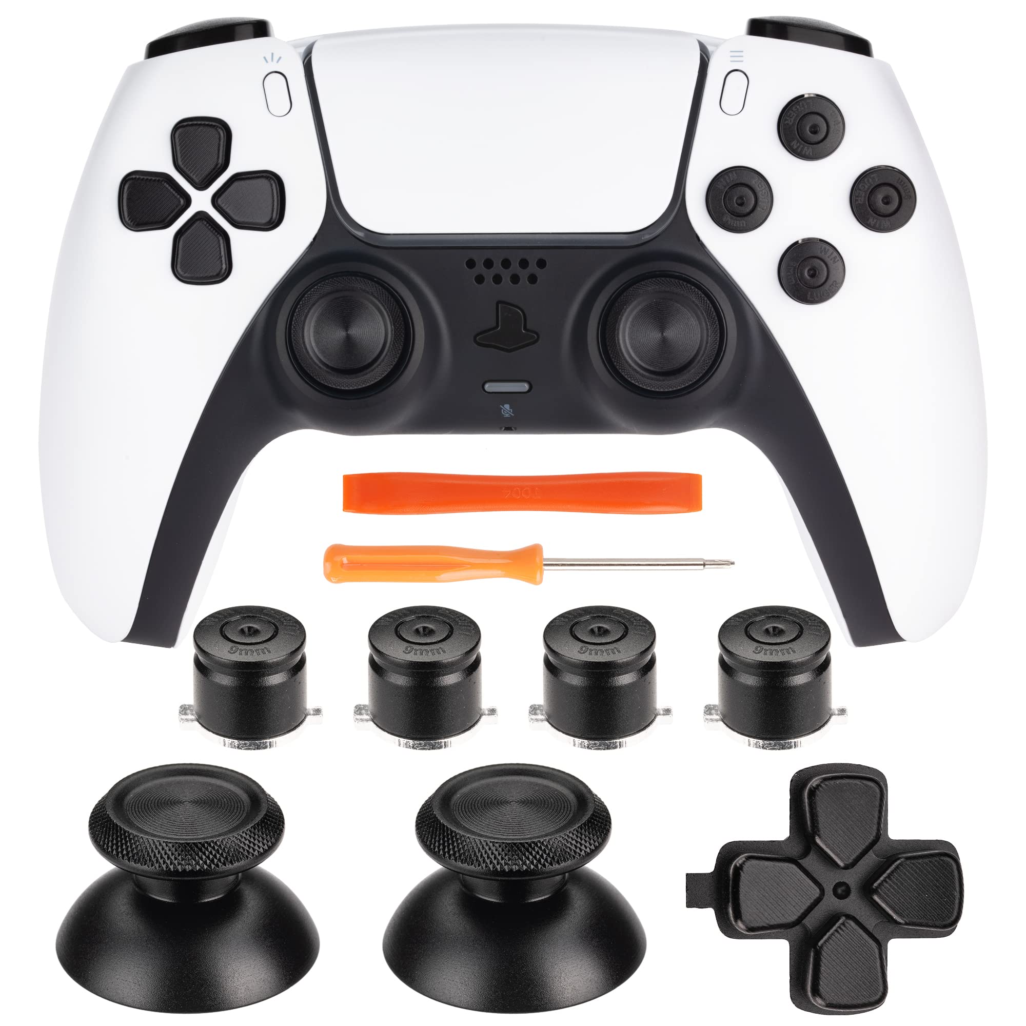 Metal Buttons Replacement Kit for PS5 Controller, Custom Replacement Alumium Analog Thumbsticks & Dpad & ABXY Buttons Accessories Compatible with Dualsense Controller (Black)