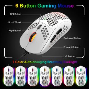 60% Gaming Keyboard and Mouse Combo Samll Mini RGB Backlight Mechanical Feeling and Mechanical RGB 6400 DPI Honeycomb Optical Mouse,Gaming Mouse pad for Gamers and Typists (White & Blue)