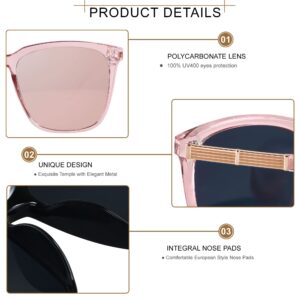 LYZOIT Oversized Sunglasses for Women Mirrored Big Large Shades 2 Pack Fashion Square Frame Sun glasses UV Protection Black Clear Pink