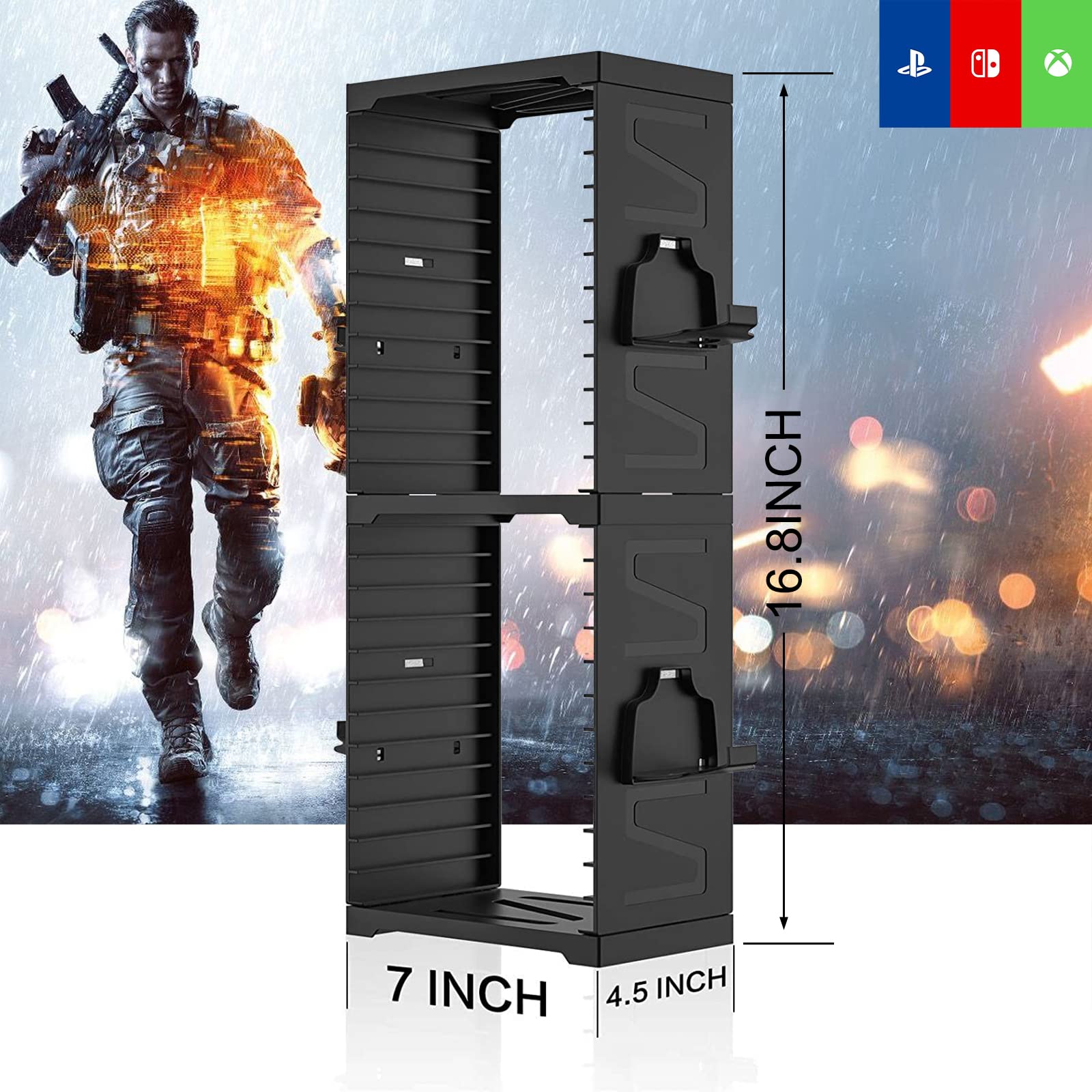 ASFSKY Game Storage Tower Universal Video Game Storage for 24 Games Storage ABS Stand Compatible with PS5 PS4 Xbox Nintendo Switch Games Gamer Gifts