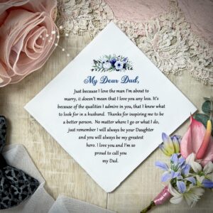 Father of the Bride Gift | Printed Wedding Handkerchief for Dad Bride's Father from Daughter | Wedding Keepsake Hankie | Wedding Day Gift for Parents | Wallet Insert Card Included | 7 pc set