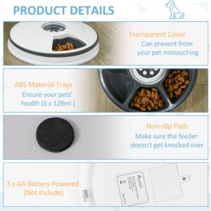 PawHut Automatic Pet Feeder for Cats Dogs with Digital LED Display Timer, 6 Meal Trays for Wet or Dry Food Dispenser