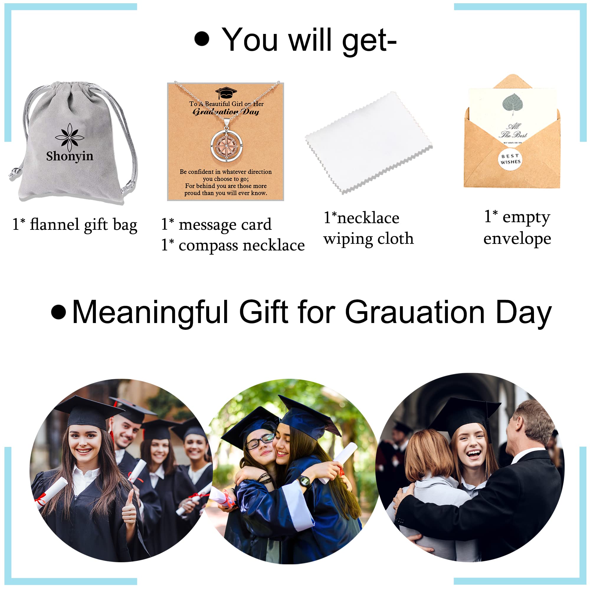 Shonyin Graduation Gifts for Her 2024, Compass Necklace College Masters Degree Cool high sch 8th 5th 6th Grade Senior middle sch Graduation Jewelry Gifts for Daughter Best Friend Niece