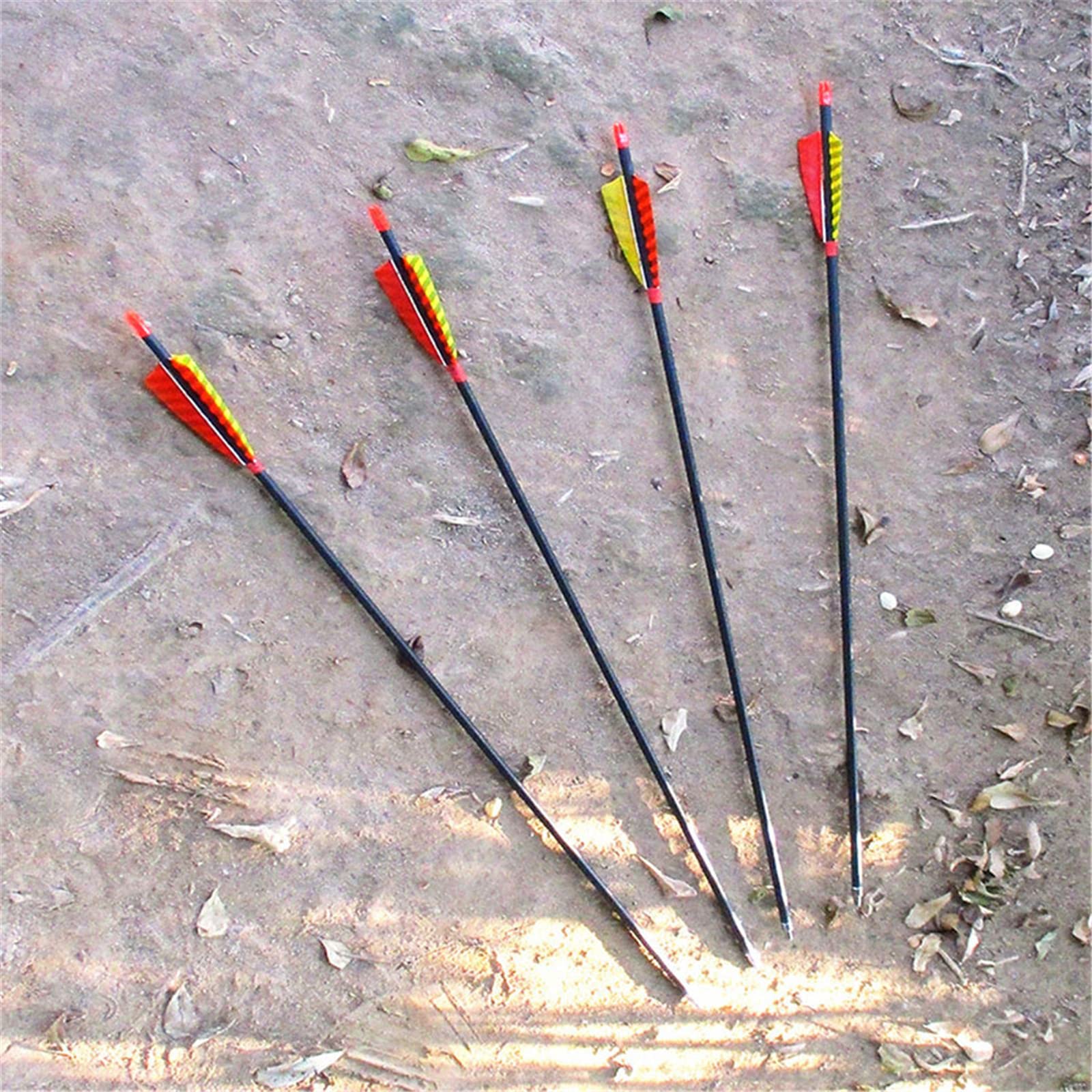 Hosolee 12 Pack Archery 500 Spine Carbon Arrows with Real Feathers and Removable Tips for Targeting Hunting Practice