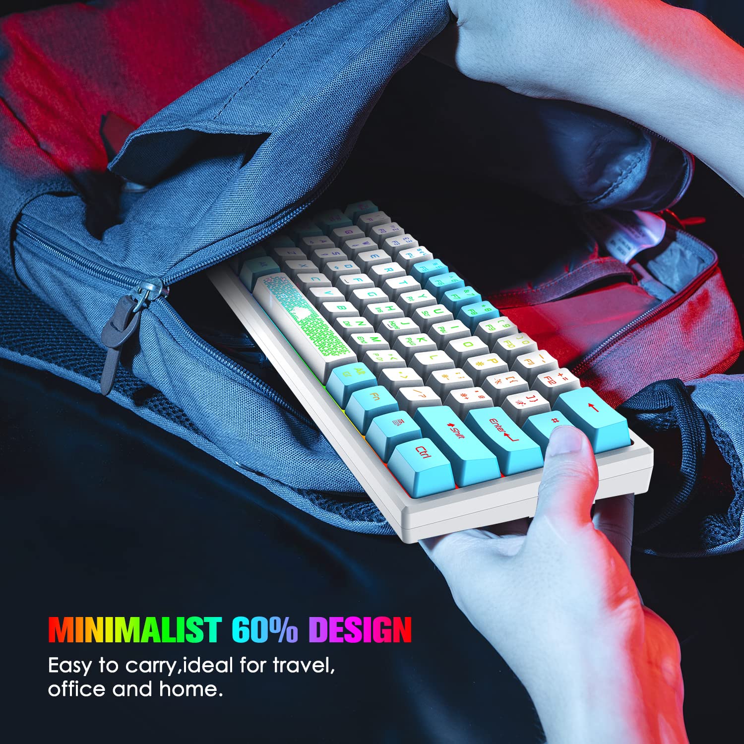 60% Gaming Keyboard and Mouse Combo Samll Mini RGB Backlight Mechanical Feeling and Mechanical RGB 6400 DPI Honeycomb Optical Mouse,Gaming Mouse pad for Gamers and Typists (White & Blue)