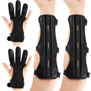 sratte archery arm guard archery glove youth kit adjustable 3 strap archery wrist guard leather pu archery bracer three finger archery finger tab bow finger guard for adult hunting shooting(2)