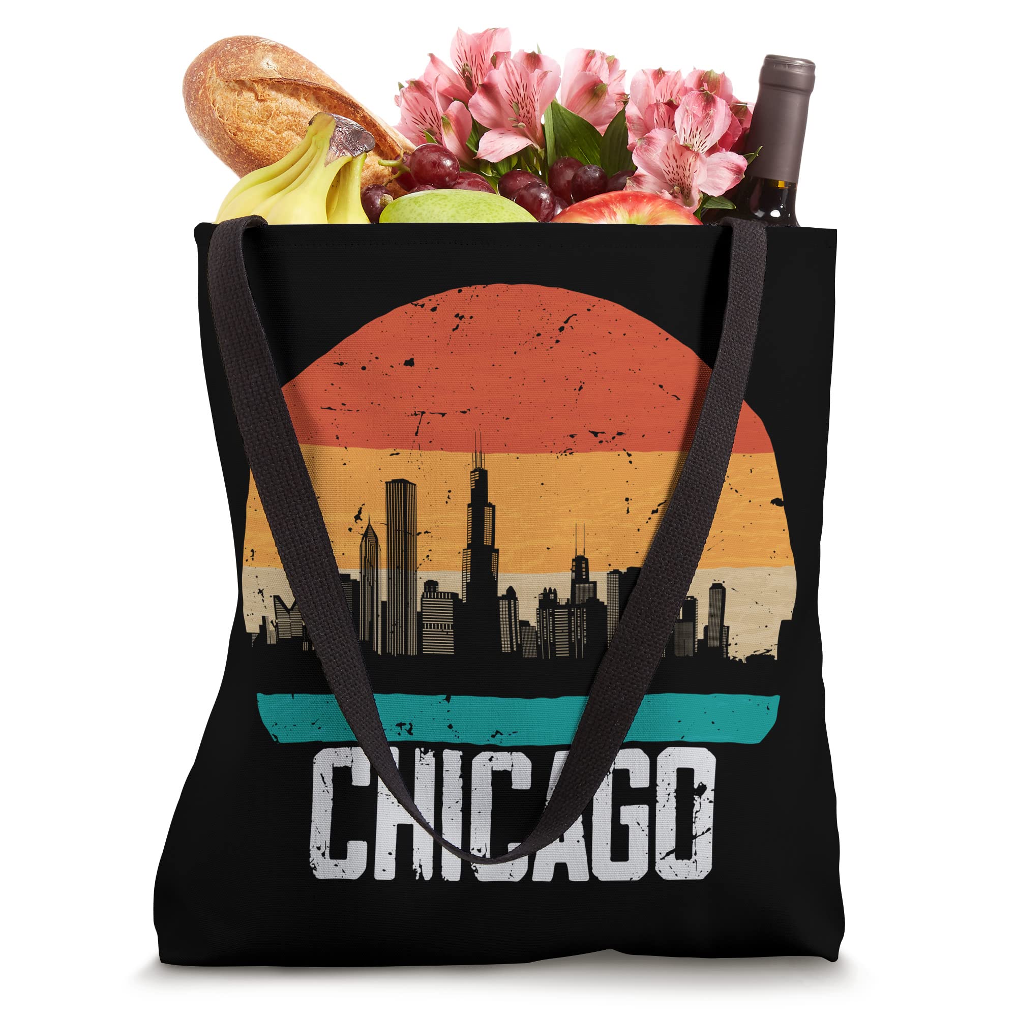 Chicago USA Retro Vintage Sunset Skyline Chicago Tote Bag