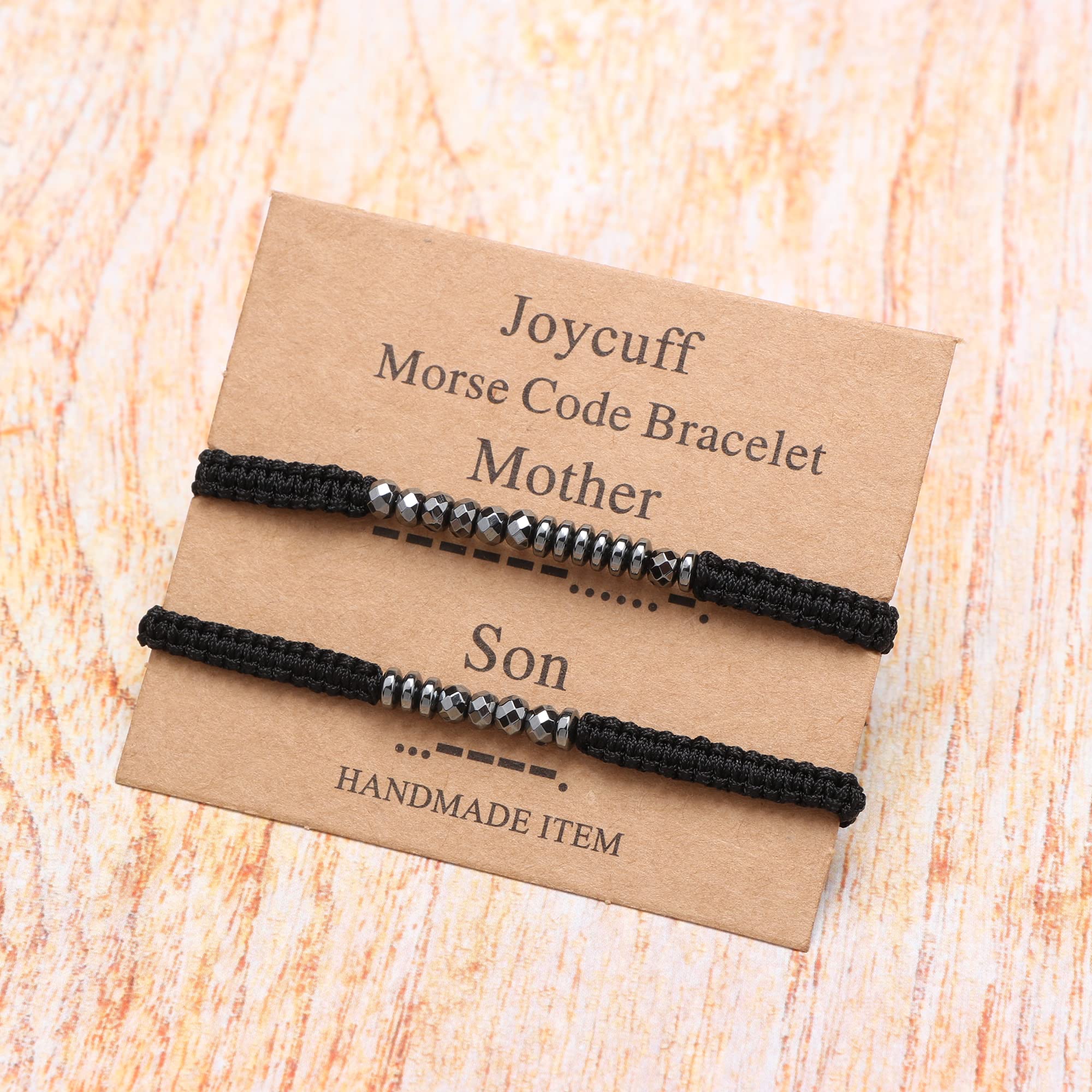 JoycuFF Mother and Son Morse Code Bracelets for 2 Mothers Day Birthday Gifts for Mom Mummy from Son Obsidian Beads Handmade Simple Funny Jewelry for Her