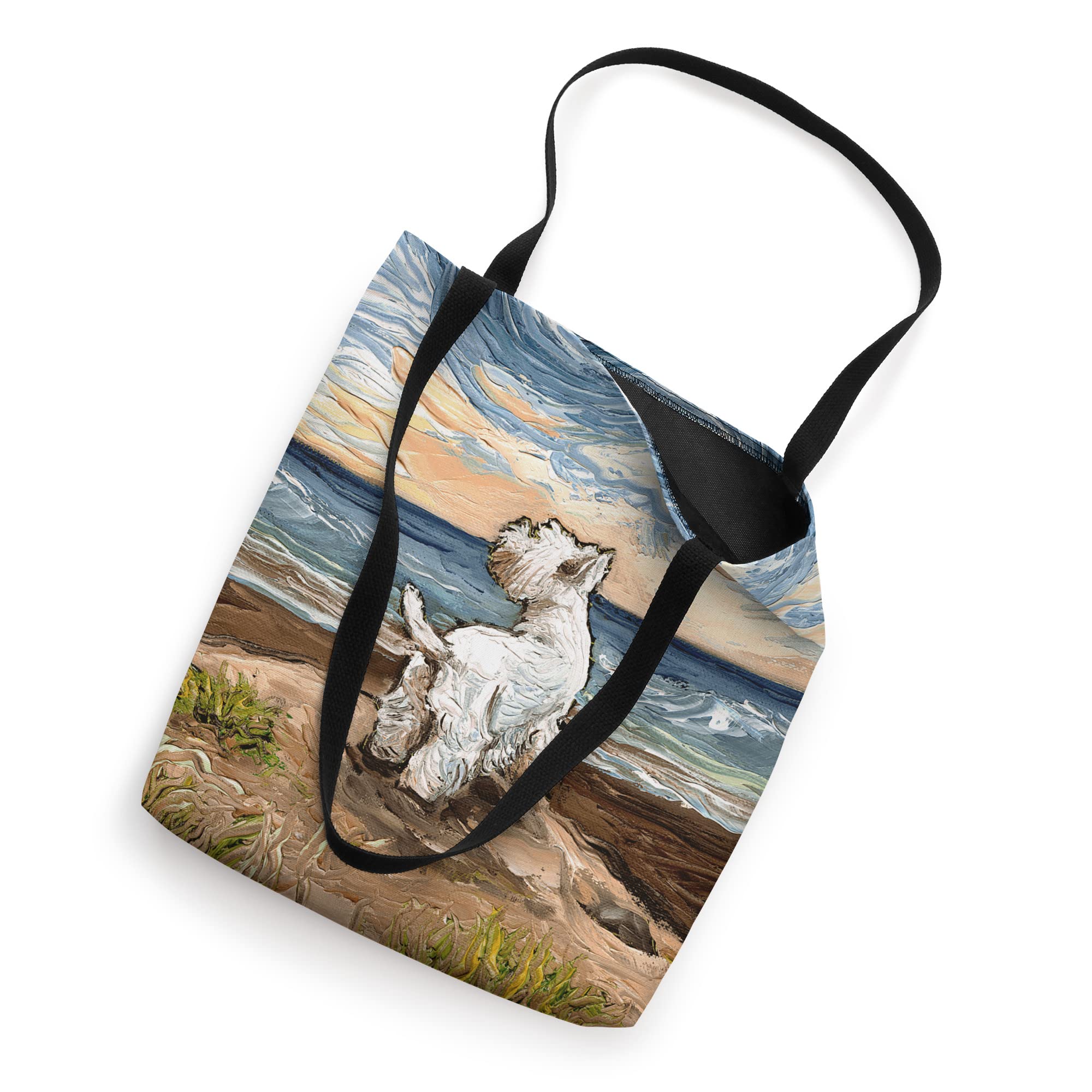 Westie at the Beach West Highland Terrier Dog Art by Aja Tote Bag