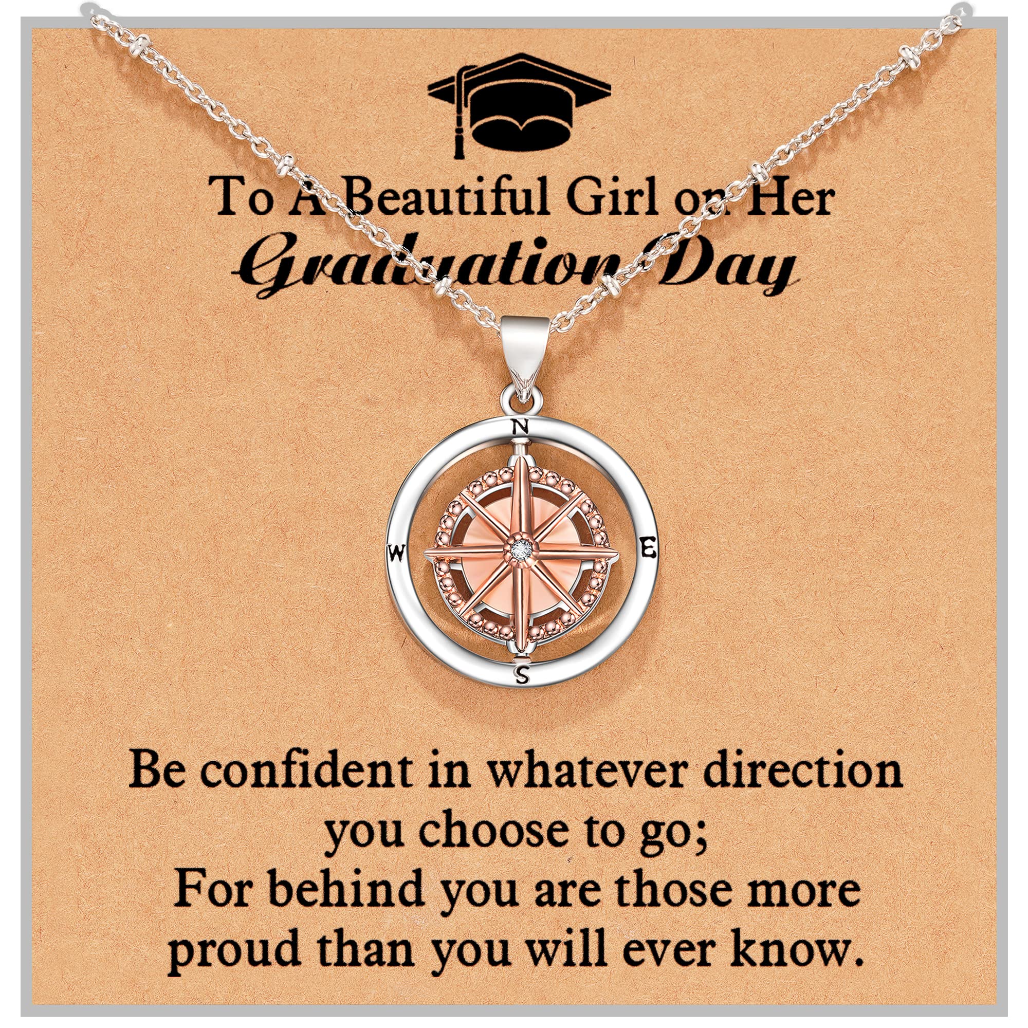 Shonyin Graduation Gifts for Her 2024, Compass Necklace College Masters Degree Cool high sch 8th 5th 6th Grade Senior middle sch Graduation Jewelry Gifts for Daughter Best Friend Niece