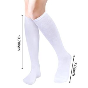 3 Pairs Womens Cotton Knee High Socks, Causal Soild Stripe Tube Knee Socks, White