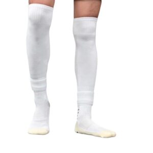 GRIP Soccer Socks with Shin Guard Sleeves & Straps | Durable and Comfortable Football Socks for Youth, Children, Girls & Adults | Non-Slip Fencing Socks for Training and Matches(White)