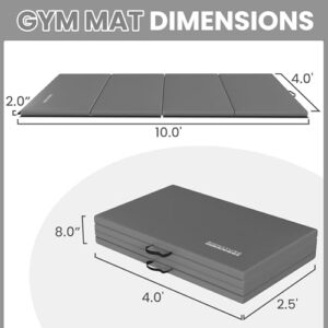 Signature Fitness All-Purpose 4'x10'x2" Extra Thick High Density Anti-Tear Gymnastics Gym Folding Exercise Aerobics Mats, Gray