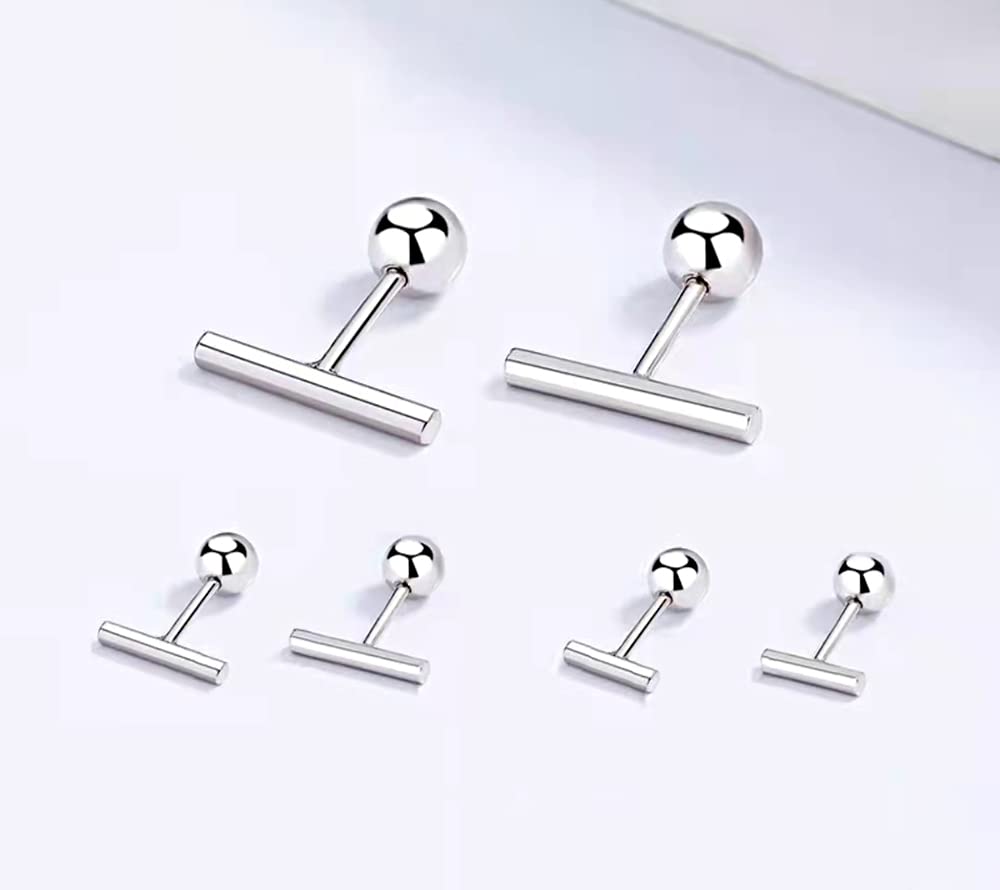 20g Tiny Bar Earrings for Women 925 Sterling Silver Hypoallergenic Minimalist Round Small Ball Stud Cartilage Tragus Barbell Screw Back Earring Simple Polished Jewelry Dainty Gifts (4mm)