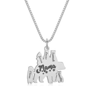 RESVIVI Personalized Mama Bear Mother Necklace Custom Engraved 1-6 Names Mom Pendant Necklace Mother’s Day Jewelry Gifts