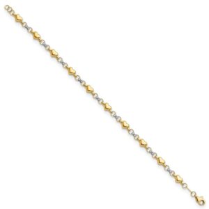 Diamond2Deal 14K Two-tone Gold Diamond-Cut Heart 7.5in Bracelet Women