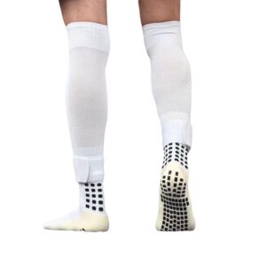 GRIP Soccer Socks with Shin Guard Sleeves & Straps | Durable and Comfortable Football Socks for Youth, Children, Girls & Adults | Non-Slip Fencing Socks for Training and Matches(White)